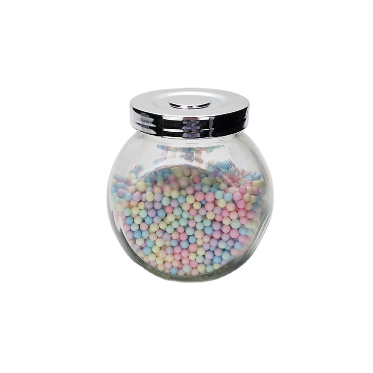 Hot sale 380ml flat drum shaped clear glass storage jar for candy nut honey jam