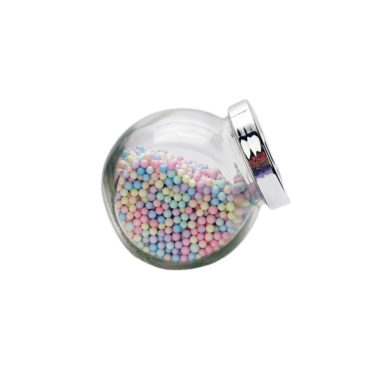 Hot sale 380ml flat drum shaped clear glass storage jar for candy nut honey jam