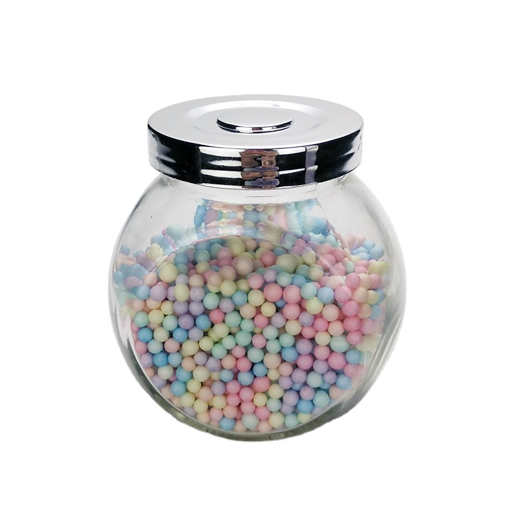 Hot sale 380ml flat drum shaped clear glass storage jar for candy nut honey jam