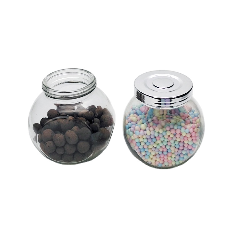 Hot sale 380ml flat drum shaped clear glass storage jar for candy nut honey jam