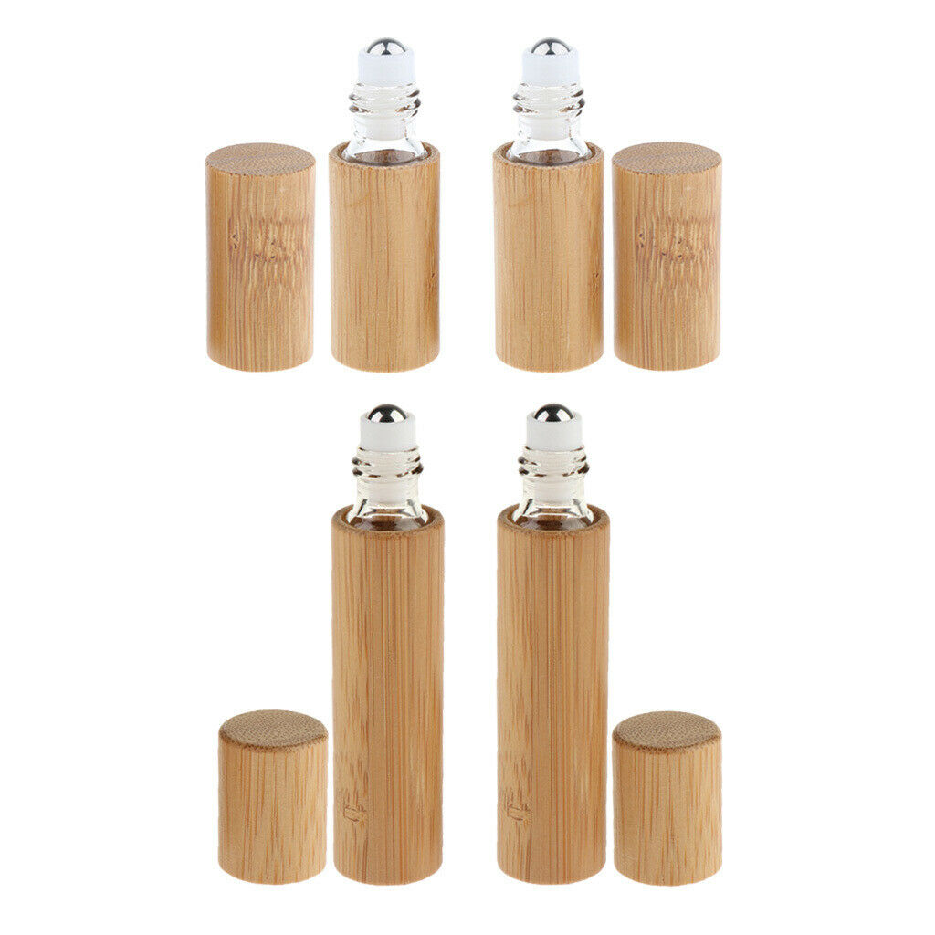 Hot sale 3ml 5ml 10ml small bamboo glass roller ball bottles  for cosmetic e liquid  perfume essential oil screw cap