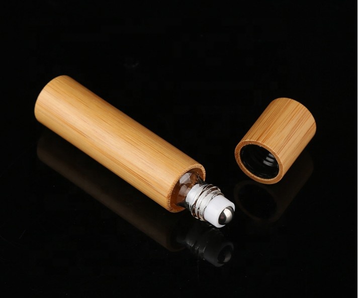 Hot sale 3ml 5ml 10ml small bamboo glass roller ball bottles for cosmetic e liquid perfume essential oil screw cap