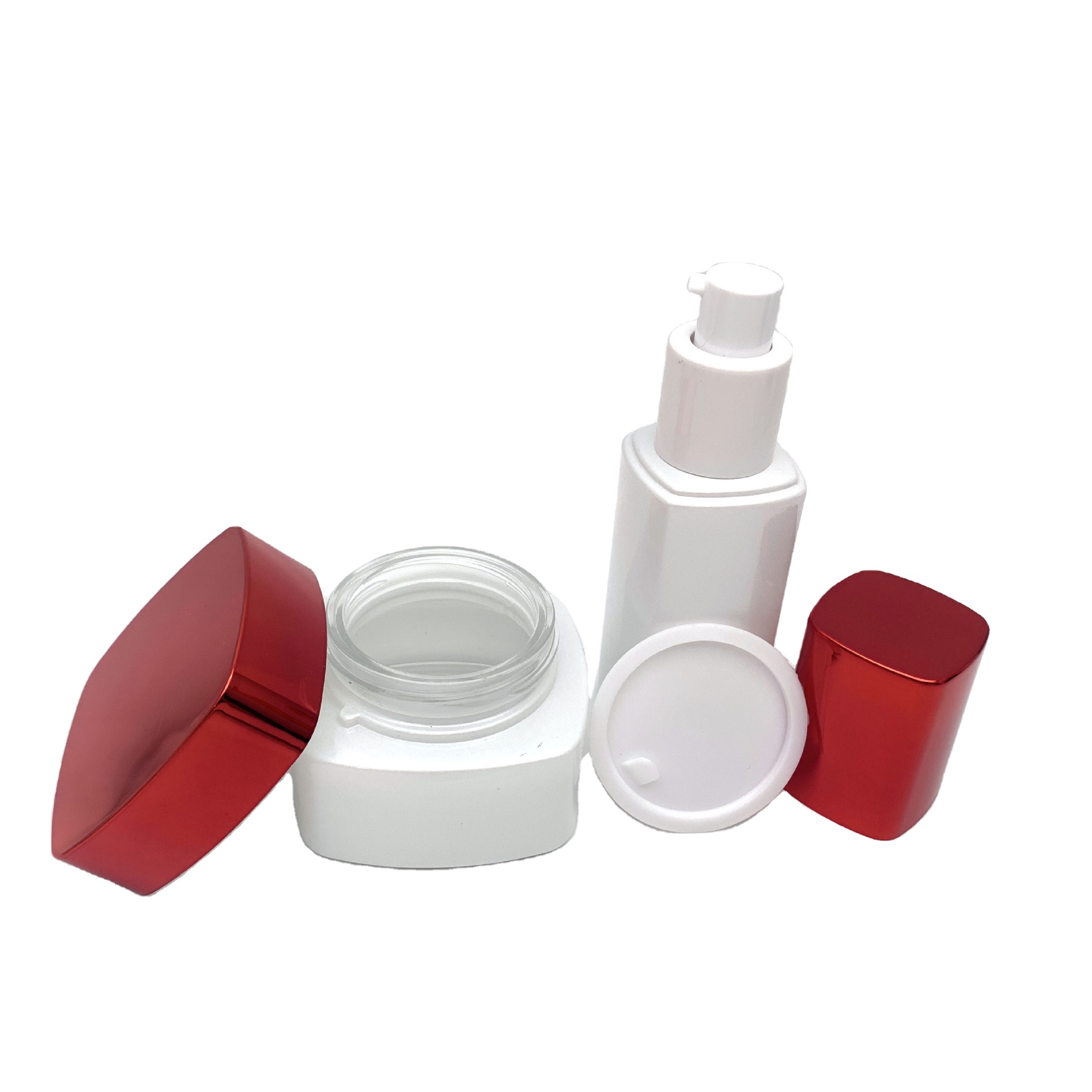 Hot sale 40 ml 100ML120ML50g rectangular square cube lotion toner serum pump glass bottles face eye cream glass jar