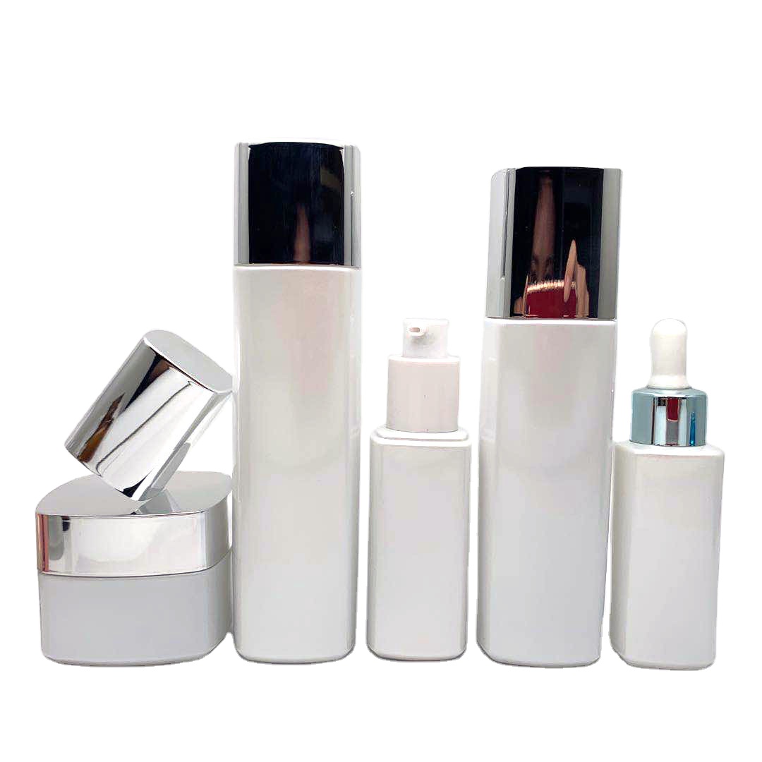 Hot sale 40 ml 100ML120ML50g rectangular square cube lotion toner serum pump glass bottles face eye cream glass jar