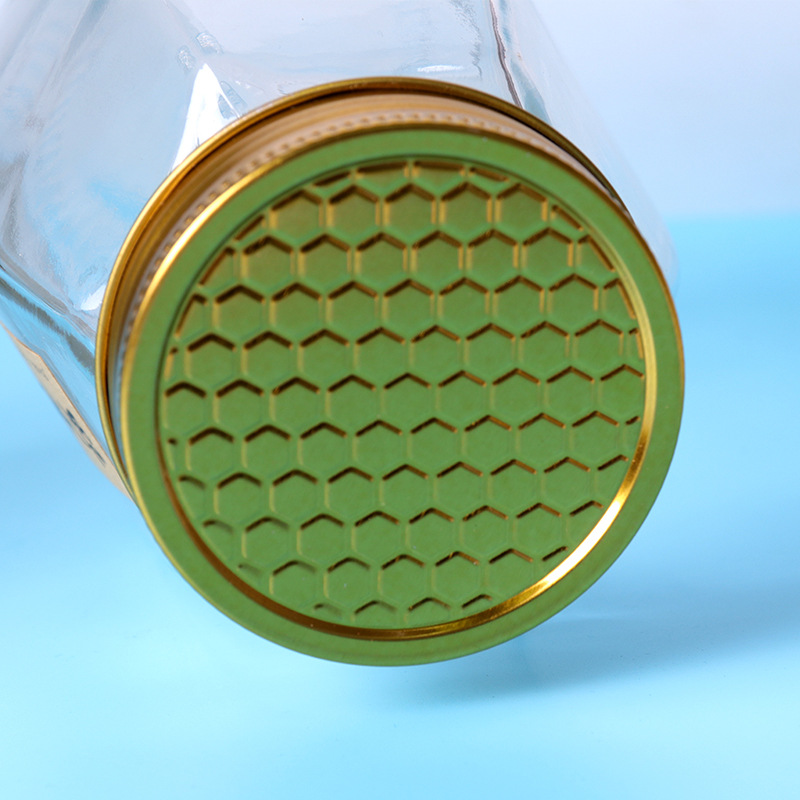 Hot sale 500ml 1000ml honey glass jar hexagonal for jam food storage tea coffee sugar salt ceramic storage jar with metal lids