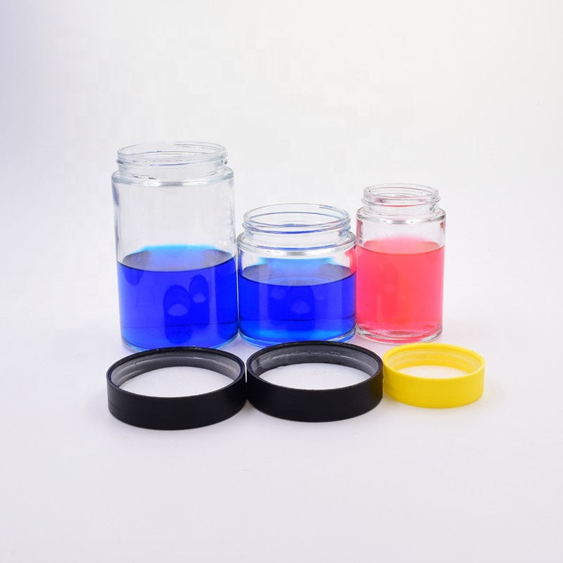 Hot sale 500ml 8oz 250ml 4oz 180ml 6oz clear round cosmetic jars kush hemp cbd hanf knospe CR lid flower packaging glass jars