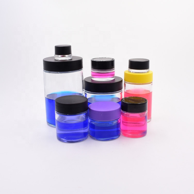 Hot sale 500ml 8oz 250ml 4oz 180ml 6oz clear round cosmetic jars kush hemp cbd hanf knospe CR lid flower packaging glass jars