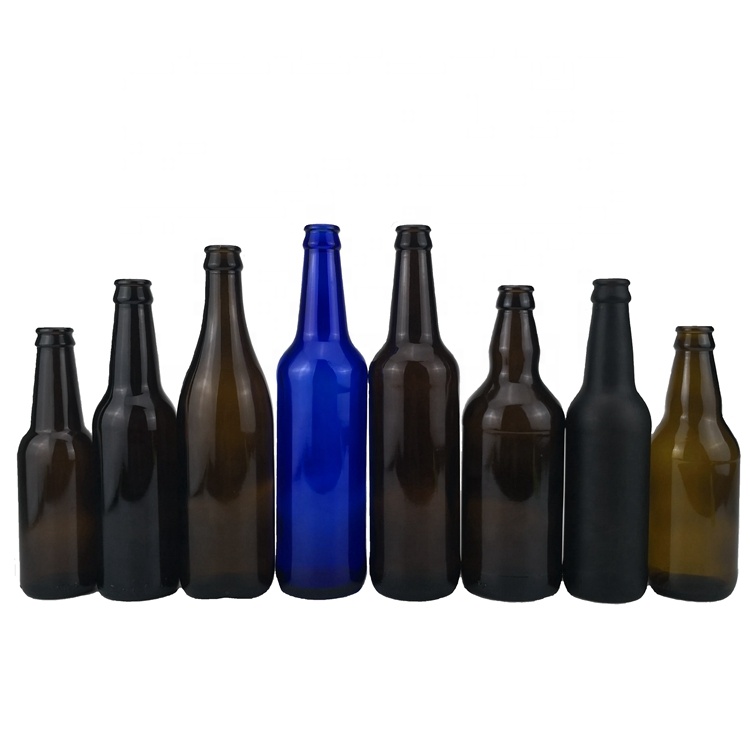 Hot sale 500ml blue long neck beer glass bottle with pry crown cap in stock