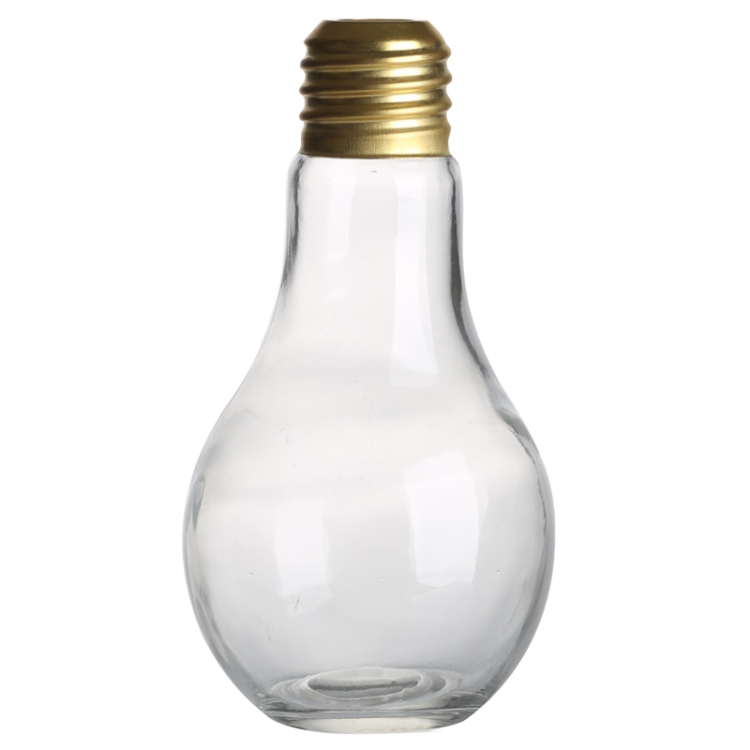 Hot sale 500ml light bulb clear glass beverage bottle with metal lid