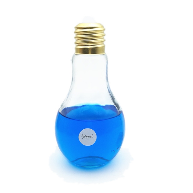 Hot sale 500ml light bulb clear glass beverage bottle with metal lid