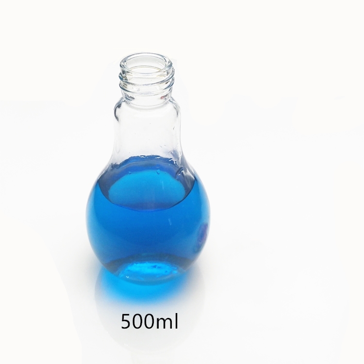 Hot sale 500ml light bulb clear glass beverage bottle with metal lid