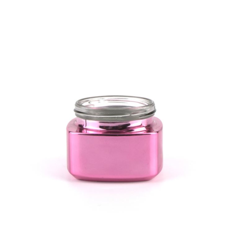 Hot sale 50g pink square shape empty face cream jar cosmetic pot glass jar with electroplate lid for skincare cosmetic cream