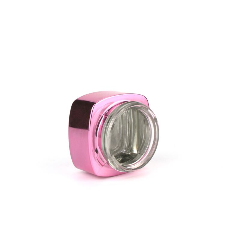 Hot sale 50g pink square shape empty face cream jar cosmetic pot glass jar with electroplate lid for skincare cosmetic cream