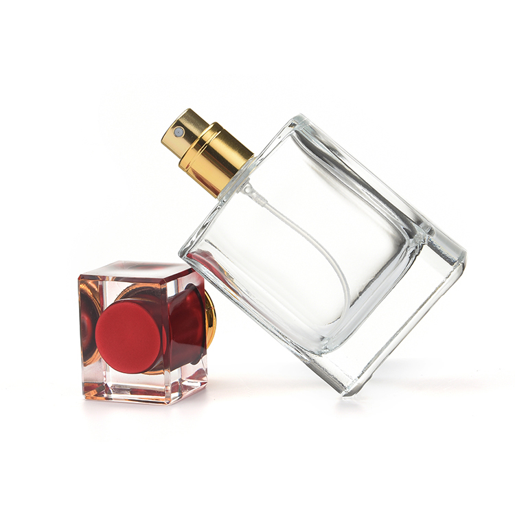 Hot sale 50ml Refillable Rectangle Clear Glass Empty Spray Perfume Bottle