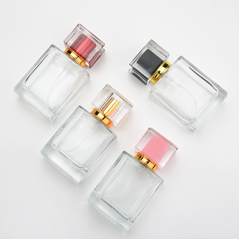 Hot sale 50ml Refillable Rectangle Clear Glass Empty Spray Perfume Bottle