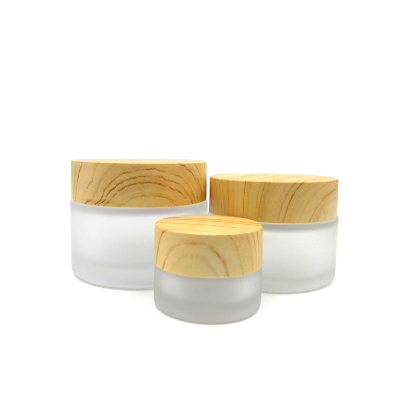 Hot sale 5g 10g15g 30g 50g empty frosted glass cream jars with wooden lids