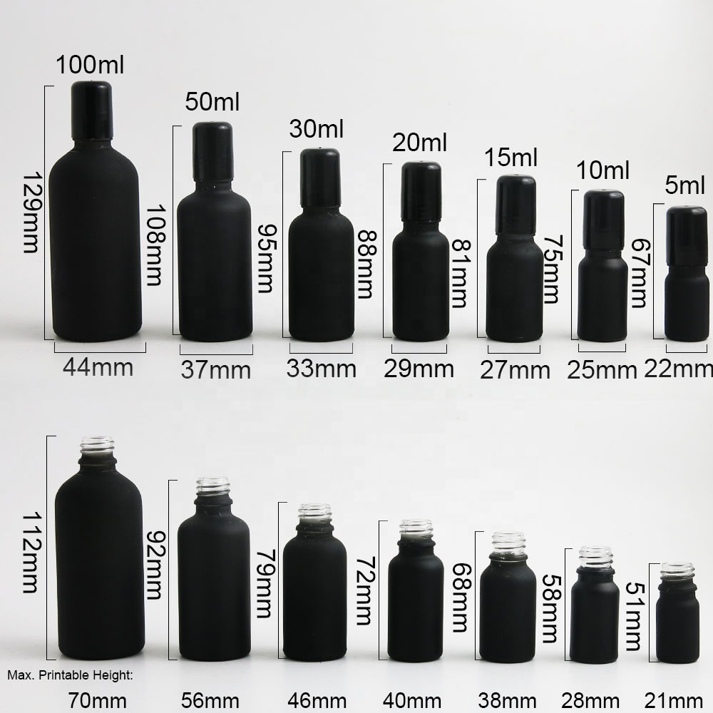 Hot sale 5ml 10ml 15ml 20ml 30ml 50ml 100ml black frost glass roller perfume essential oil bottles