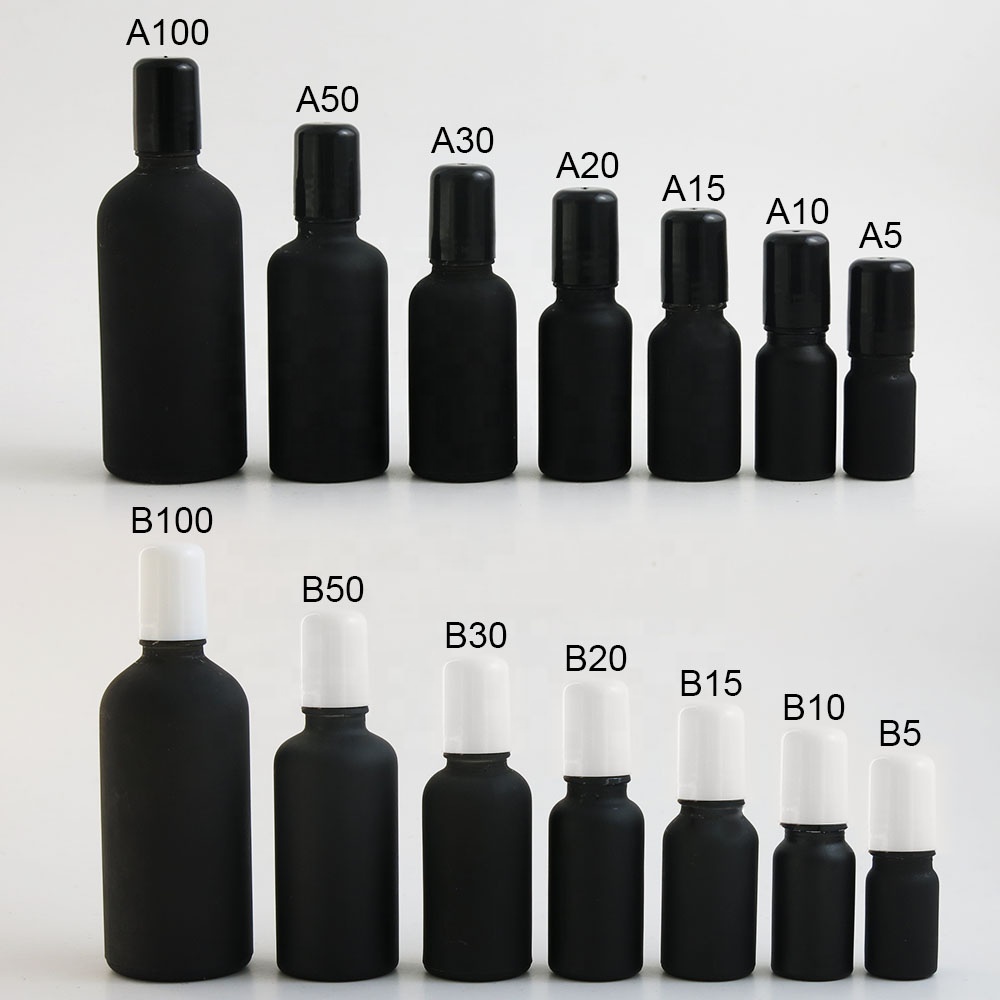 Hot sale 5ml 10ml 15ml 20ml 30ml 50ml 100ml black frost glass roller perfume essential oil bottles