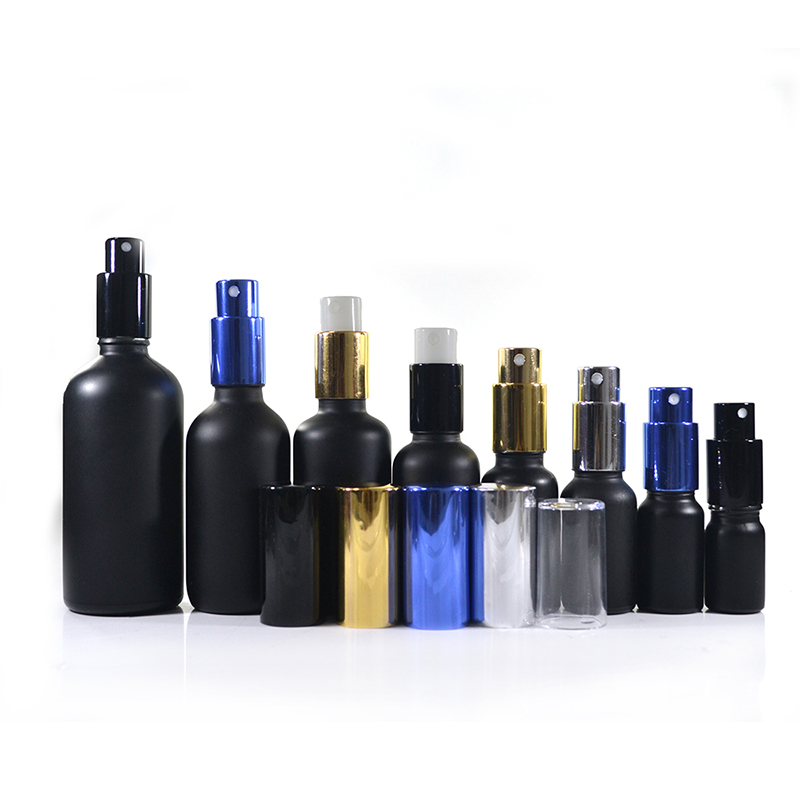 Hot sale 5ml 10ml 15ml 20ml 30ml 50ml 60ml 100ml matte black perfume glass spray bottle with aluminum pump sprayer