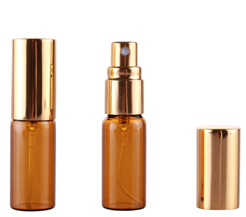 Hot sale 5ml amber spray glass bottle brown portable small perfume bottle with aluminum cap