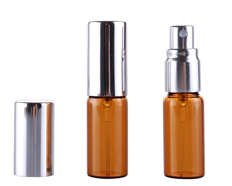 Hot sale 5ml amber spray glass bottle brown portable small perfume bottle with aluminum cap
