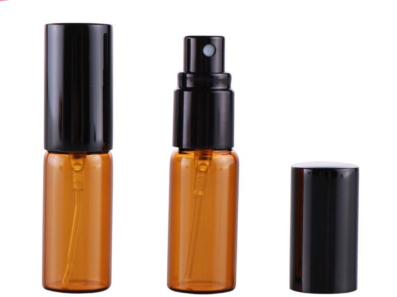 Hot sale 5ml amber spray glass bottle brown portable small perfume bottle with aluminum cap