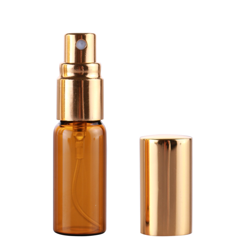 Hot sale 5ml amber spray glass bottle brown portable small perfume bottle with aluminum cap