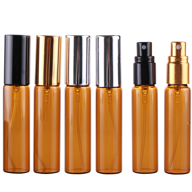 Hot sale 5ml amber spray glass bottle brown portable small perfume bottle with aluminum cap