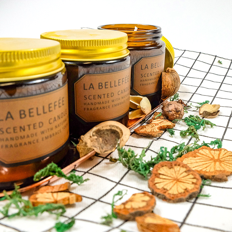 Hot sale 8oz amber decorative glass candle jar cylinder candle making with aluminum lid for home christmas decoration