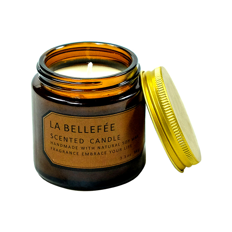 Hot sale 8oz amber decorative glass candle jar cylinder candle making with aluminum lid for home christmas decoration