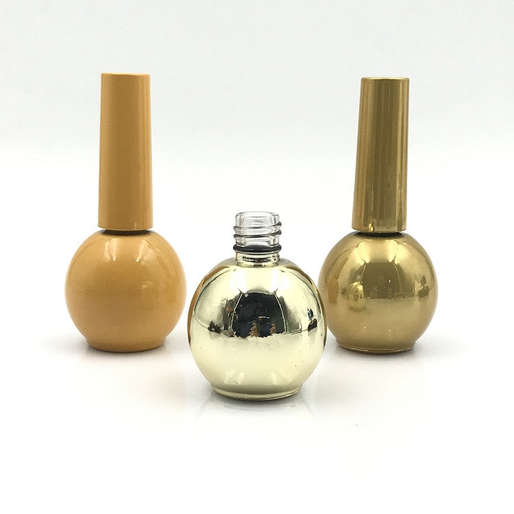 Hot sale Ball Round Shape golden colors 12.5ml 17ml Empty Uv Gel Nail Polish Bottle with brush cap