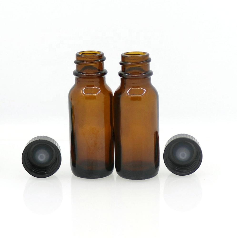 Hot sale Boston Round Amber Glass Bottles 15ml  With Screw Cap