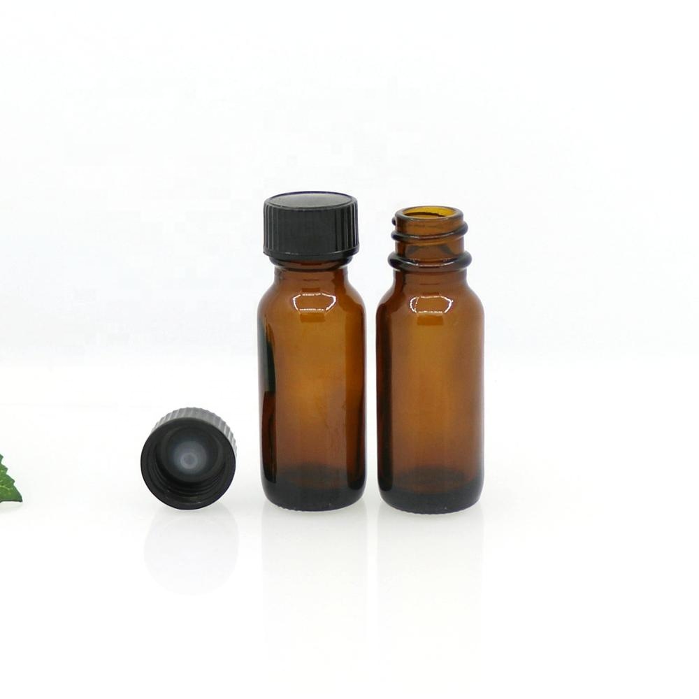 Hot sale Boston Round Amber Glass Bottles 15ml With Screw Cap