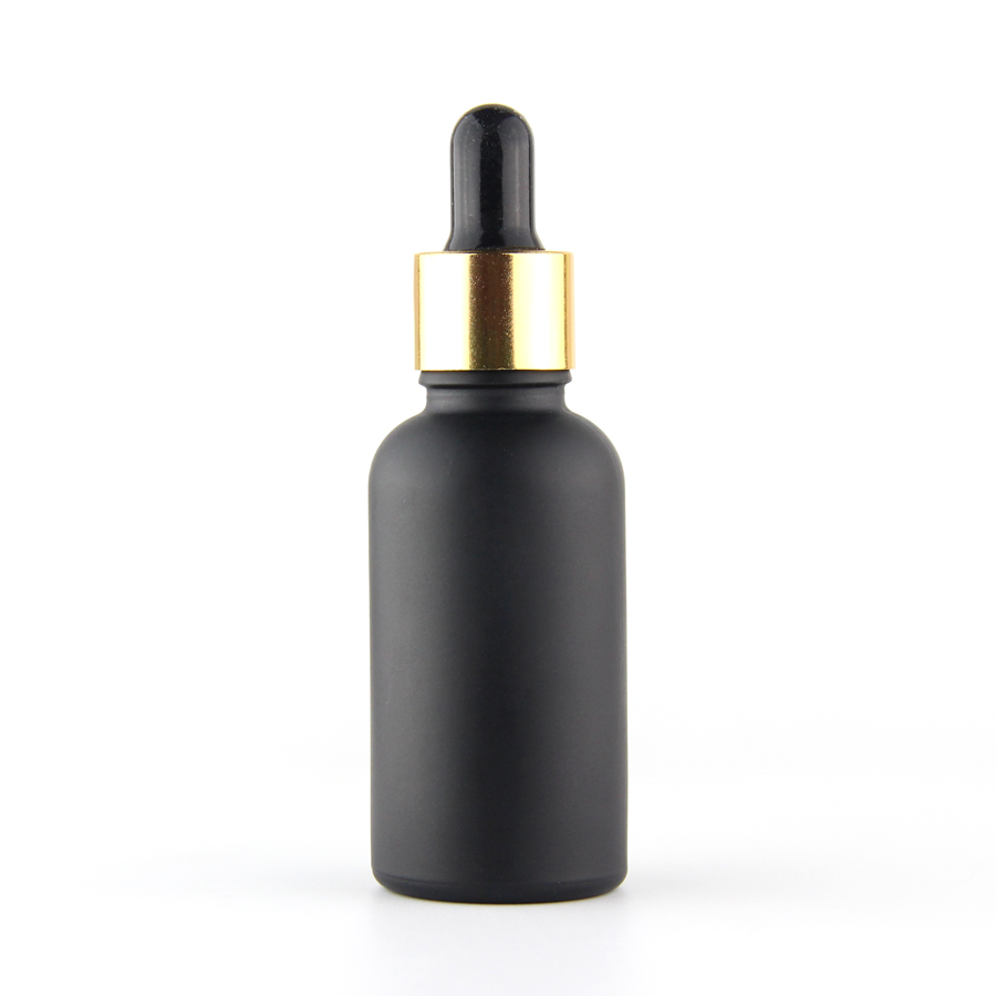 Hot sale CECO 30ml matte black fancy essential oil glass bottle with aluminium dropper cap