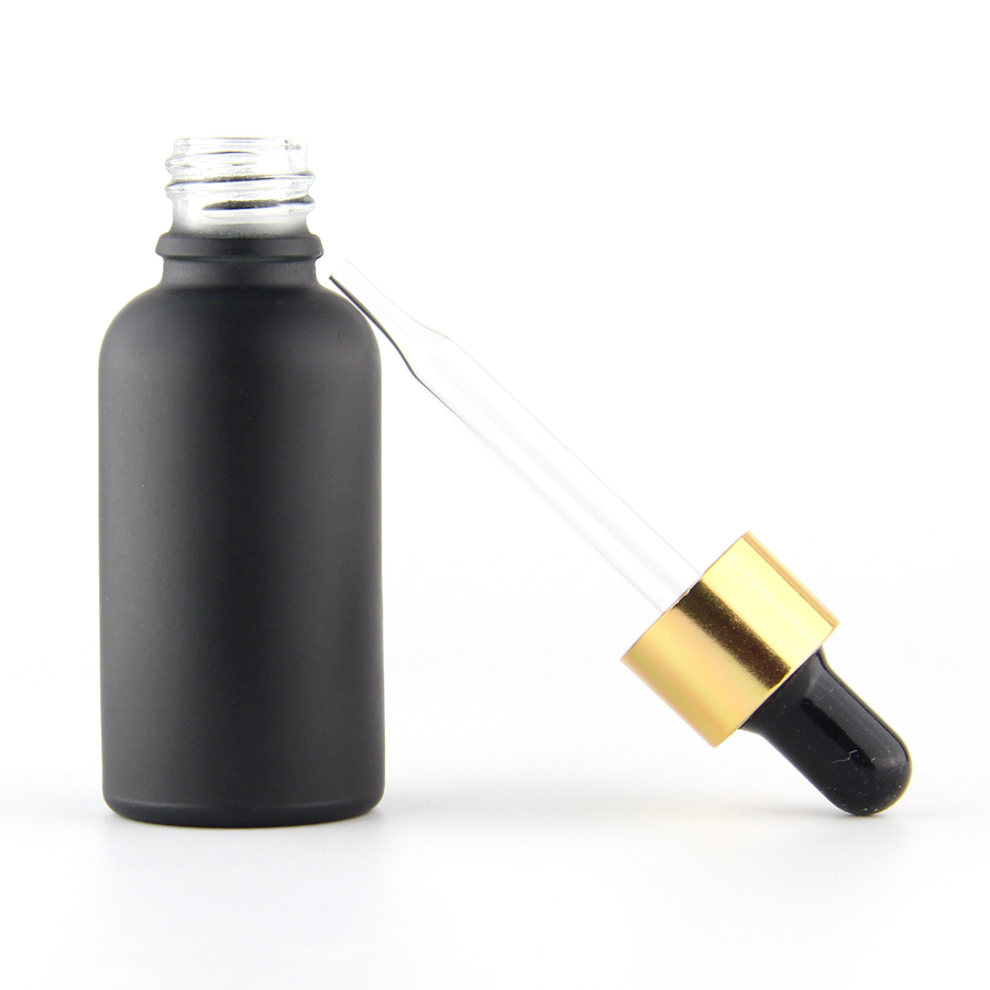 Hot sale CECO 30ml matte black fancy essential oil glass bottle with aluminium dropper cap