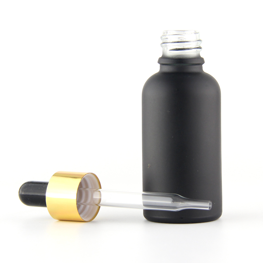Hot sale CECO 30ml matte black fancy essential oil glass bottle with aluminium dropper cap