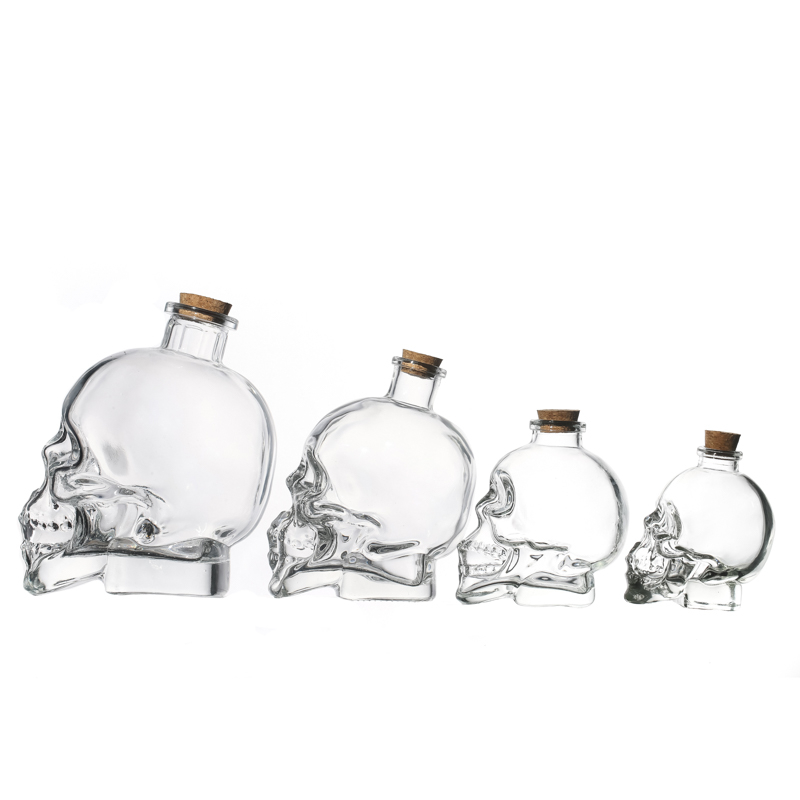 Hot sale Clear High Quality Flint Liquor Customize Skull Glass Bottle Factory