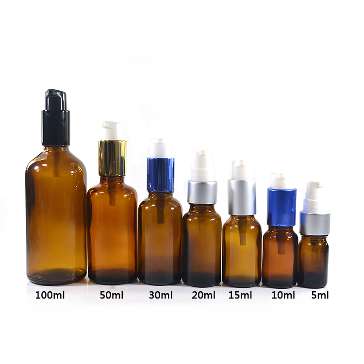 Hot sale Cosmetic bottle 100ml amber perfume lotion serum glass bottle with pump sprayer cap