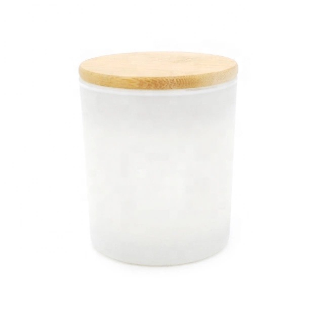 Hot sale Creative Multi-color Frosted Green Black White Candle Jars With Wooden Lids