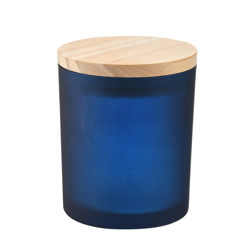 Hot sale Creative Multi-color Frosted Green Black White Candle Jars With Wooden Lids