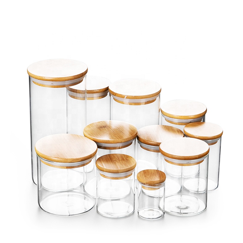 Hot sale Custom Clear Borosilicate Fancy Empty Coffee Cookie Food Container Glass Candy Jars With Lid