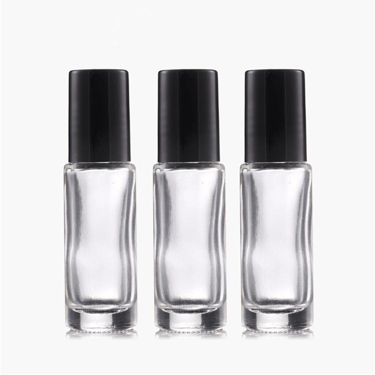 Hot sale Custom Empty Square 3ml 5ml Clear Glass Essential Oil Roll On Bottle For Perfume with gold black cap