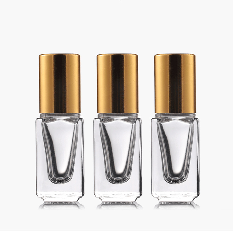 Hot sale Custom Empty Square 3ml 5ml Clear Glass Essential Oil Roll On Bottle For Perfume with gold black cap