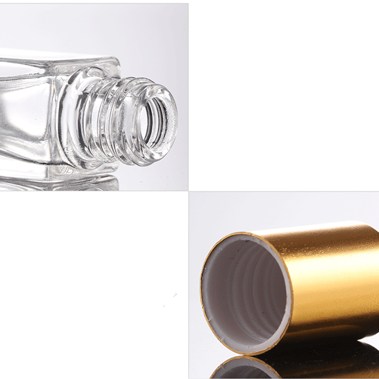 Hot sale Custom Empty Square 3ml 5ml Clear Glass Essential Oil Roll On Bottle For Perfume with gold black cap