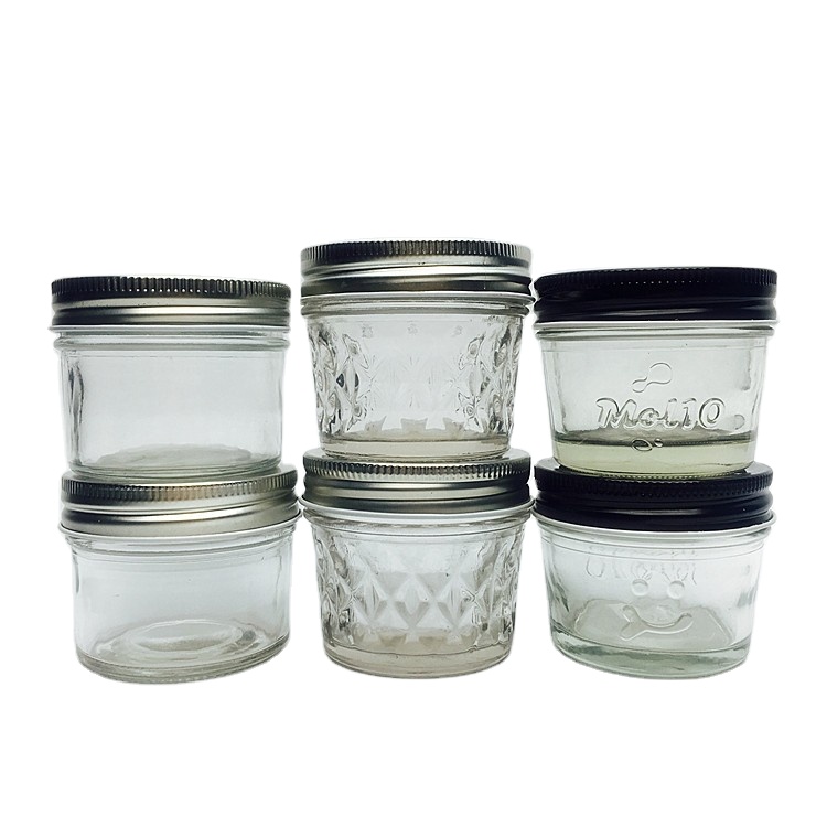 Hot sale Embossed candy jars glass wide mouth glass airtight storage small jars