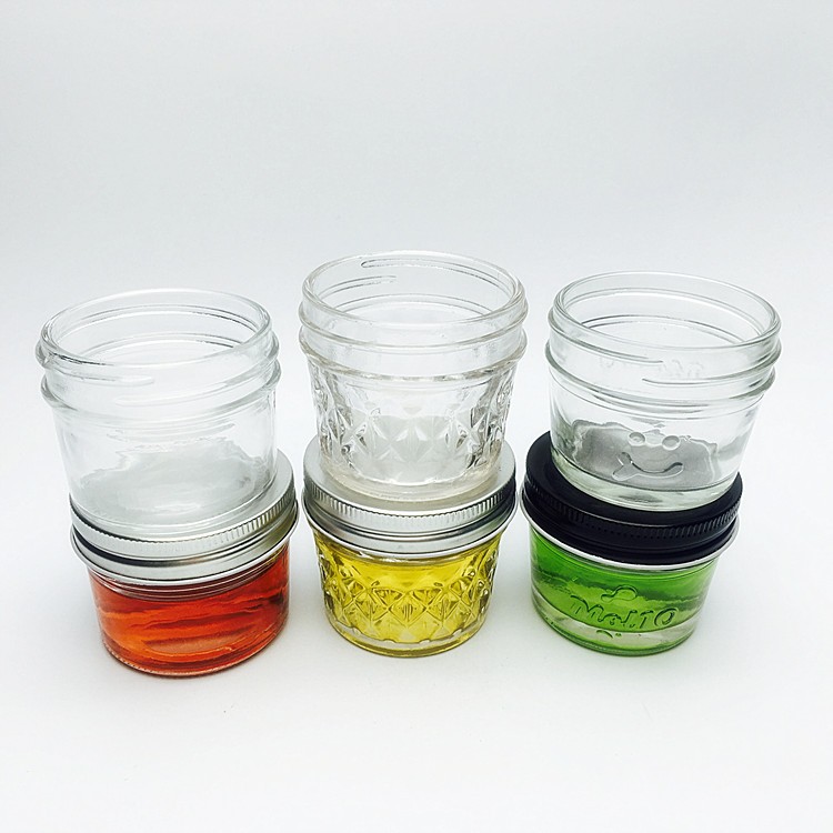 Hot sale Embossed candy jars glass wide mouth glass airtight storage small jars