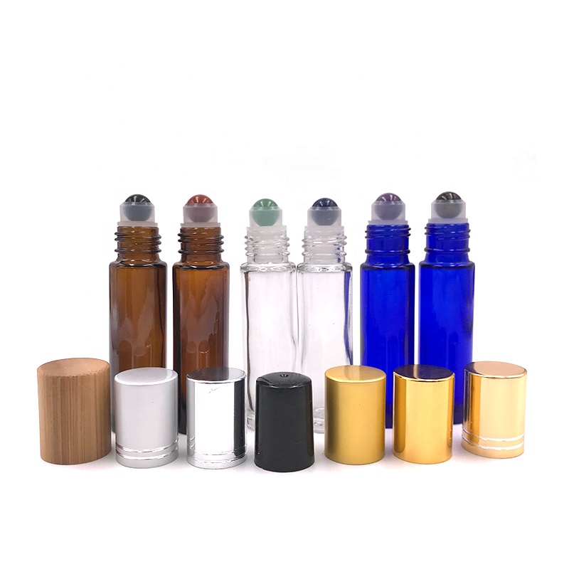 Hot sale Empty Essential Oil Glass Roller Bottle 10ml Amber Blue Clear Roll on Bottles with Metal Roller Ball