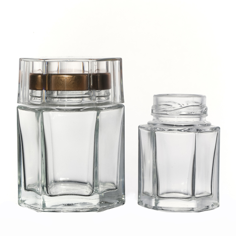 Hot sale High Quality Glass Jar Supplier Flint Crystal Customize Empty Hexagonal Glass Jar