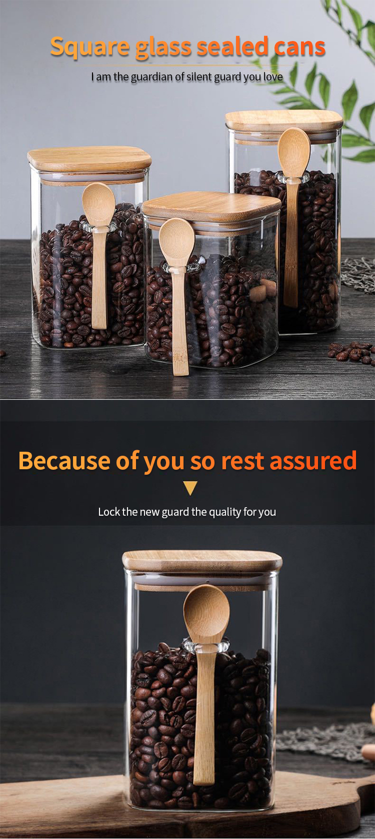 Hot sale Kitchen Storage Container Bottle Large Unique Round Sealed High Borosilicate Glass Food Storage Jar with wooden spoon