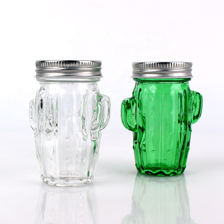 Hot sale Mason jar empty 3oz cactus glass beverage bottle canning bottle with metal screw lid
